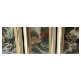 Vintage Set of 3 Framed East Asian Landscape Paintings