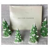 Department 56 Village Accessories - Variety of Trees, 5 Trees with Cardinals, 1 Flexible Sisal Hedge, Set of 4 Porcelain Snow Capped Trees, and Norway Scotch Flocked Pine Trees