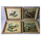 Set of 4 - Hunting Dogs, Elk and Whitetail Deer 3D Embossed Framed Prints