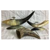 Set of Two Steer Horn Pipe Stand & Ashtray and Buffalo Horn