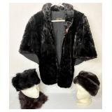 Erikson Fur Vintage Rabbit Fur Handwarmer Shrug, one size fits most and 2 Vintage Faux Fur hats and collar