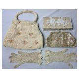 3 Vintage Beaded Clutches and Crochet Gloves