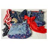 (3) Patriotic Print Denim Bags made from Vintage Jeans (Jean pockets are functional)