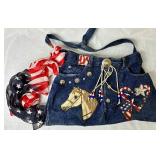 (3) Patriotic Print Denim Bags made from Vintage Jeans (Jean pockets are functional)