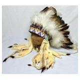 Native American Feathered and Beaded Headdress plus Vintage Native American Beaded Choker Necklace