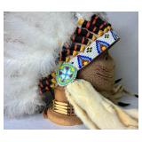 Native American Feathered and Beaded Headdress plus Vintage Native American Beaded Choker Necklace