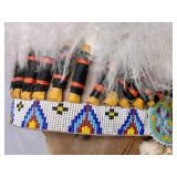Native American Feathered and Beaded Headdress plus Vintage Native American Beaded Choker Necklace