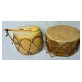 Collection of Vintage Native American Drums and One Parfleche Medicine Bag