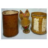 Collection of Handmade Birch Bark Items - Baskets, Canoe, Teepee and Trays