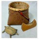Collection of Handmade Birch Bark Items - Baskets, Canoe, Teepee and Trays