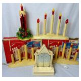 Vintage Safe-T-Glo 5 Light Candolier Light Sets, Hard Plastic Light Up Candle and Raylite Electric Corp. Illuminated Musical Christmas Church