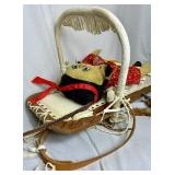 Native American Papoose Holder made of White Doeskin with Doll
