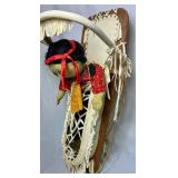 Native American Papoose Holder made of White Doeskin with Doll