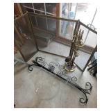 Set of Brass Fireplace Tools with Screen