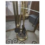 Set of Brass Fireplace Tools with Screen