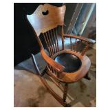 Vintage Wooden Rocking Chair with Leather Seat