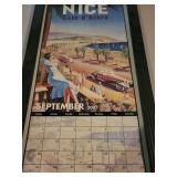 Framed Vintage Travel Calendar with Nice CÃ´te d