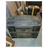 Antique Steamer Trunk with Domed Top and Metal Accents