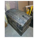 Antique Steamer Trunk with Domed Top and Metal Accents