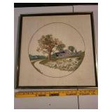 Framed Vintage Hand-Embroidered Landscape Artwork