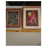 Pair of Framed Artworks: Green Tara Embroidery & Abstract Collage