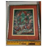 Pair of Framed Artworks: Green Tara Embroidery & Abstract Collage