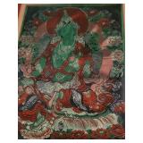 Pair of Framed Artworks: Green Tara Embroidery & Abstract Collage