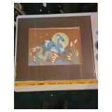 Woody Wilson Crumbo Vintage Framed Artwork of a Blue Deer with Sun Motif - Not Authenticated