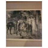 Waller Antique Artwork "The White Cockade" Featuring Elegant Horse Scene