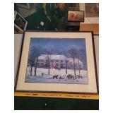 Michel Delacroix Framed Print with Winter Equestrian Scene