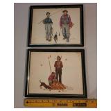 Set of 2 Norman Rockwell Framed Prints - Fishing and Leaf Raking