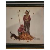 Set of 2 Norman Rockwell Framed Prints - Fishing and Leaf Raking