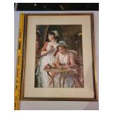 Antique Framed Print of Ladies with Ornate Gold Shoe