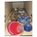 Collection of Decorative Glassware Blue Swirl Elegant Glass and Tupperware