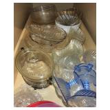 Collection of Decorative Glassware Blue Swirl Elegant Glass and Tupperware