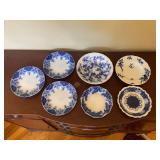 Set of 7 Assorted Antique Flow Blue Dishes English and German