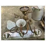 Collection of Vintage Lighting Fixtures and Antique Serving Pot