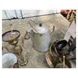 Collection of Vintage Lighting Fixtures and Antique Serving Pot