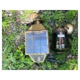 Pair of Vintage Brass and Glass Outdoor Wall Lanterns