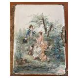 Antique Victorian Music Box Photo Album with Watteau Style Cover