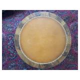 Round Vintage Coffee Table with Leather Inlay and Wood Finish