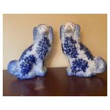 Pair of Blue and White Staffordshire Dog Figurines