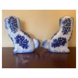 Pair of Blue and White Staffordshire Dog Figurines