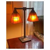 Vintage Mission Style 2-Light Desk Lamp with Stained Glass Shades
