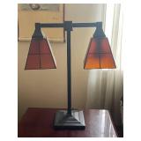 Vintage Mission Style 2-Light Desk Lamp with Stained Glass Shades