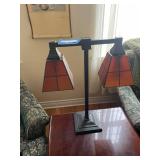 Vintage Mission Style 2-Light Desk Lamp with Stained Glass Shades