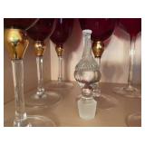 Collection of Ruby Red and Cranberry Crystal Wine Glasses with Decanter