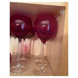 Collection of Ruby Red and Cranberry Crystal Wine Glasses with Decanter