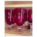 Collection of Ruby Red and Cranberry Crystal Wine Glasses with Decanter