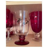 Collection of Ruby Red and Cranberry Crystal Wine Glasses with Decanter